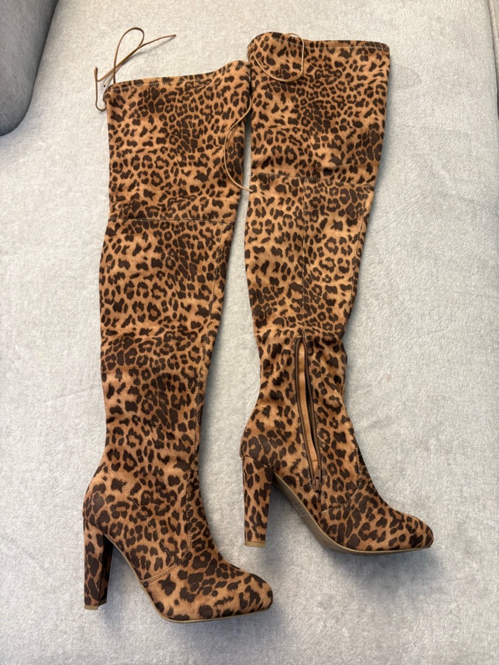 Leopard Print Over-the-Knee Heeled Boots - Brown